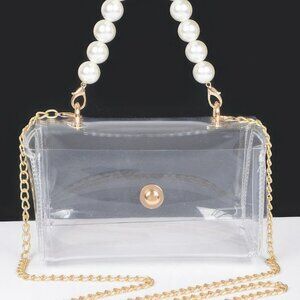 Transparent Pearl Handle Flap Bag
